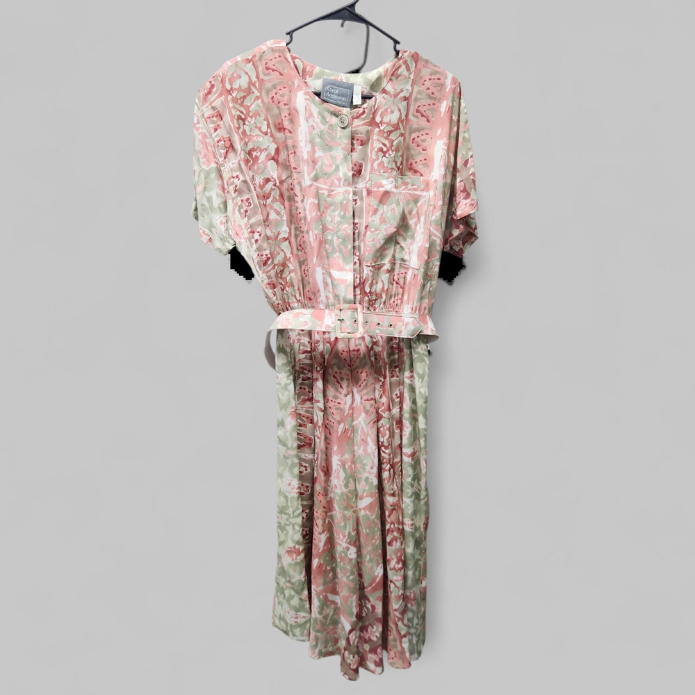 Carol Anderson VINTAGE Floral Pink and Green Dress with matching Belt